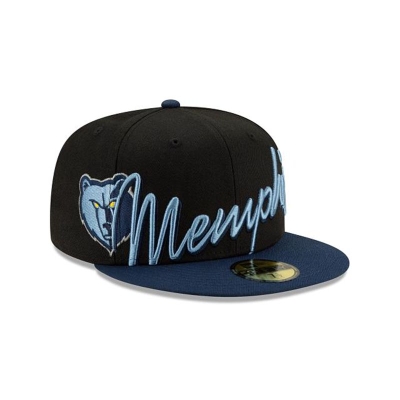 Black Memphis Grizzlies Hat - New Era NBA Cursive 59FIFTY Fitted Caps USA1862904